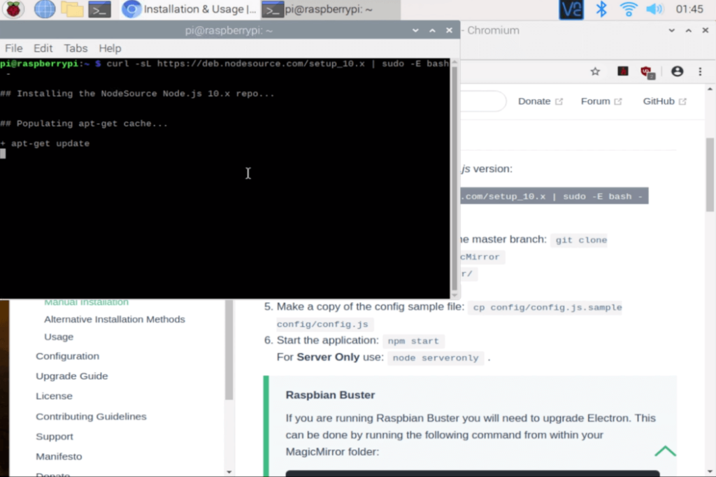 Smart Mirror Touchscreen - Terminal Command